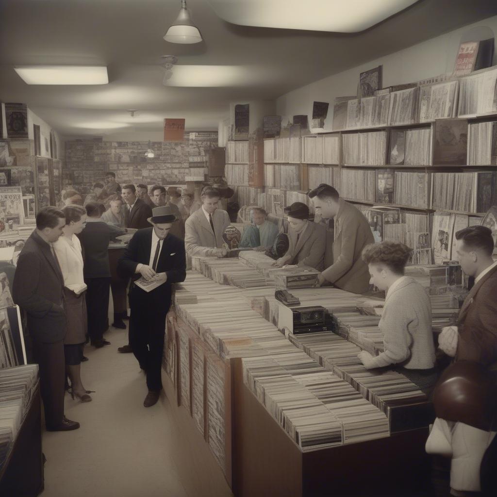 1950s Record Store with Customers