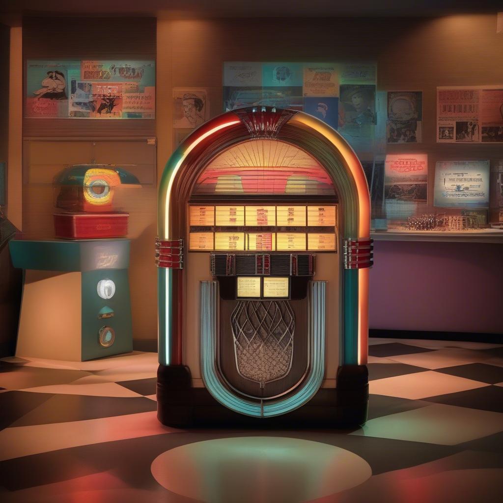 A vintage jukebox with 1953 vinyl records.