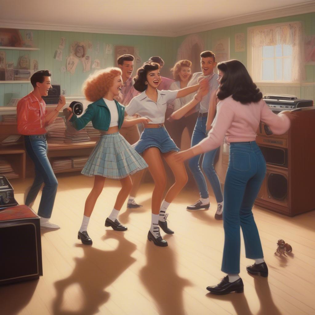 Teenagers dancing to rock and roll music in 1956