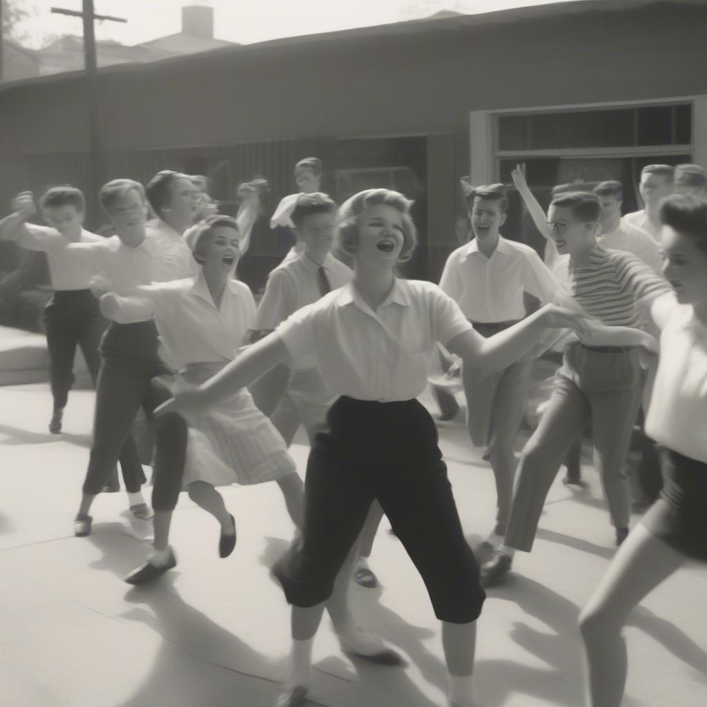 Teenagers dancing to the popular music of 1959