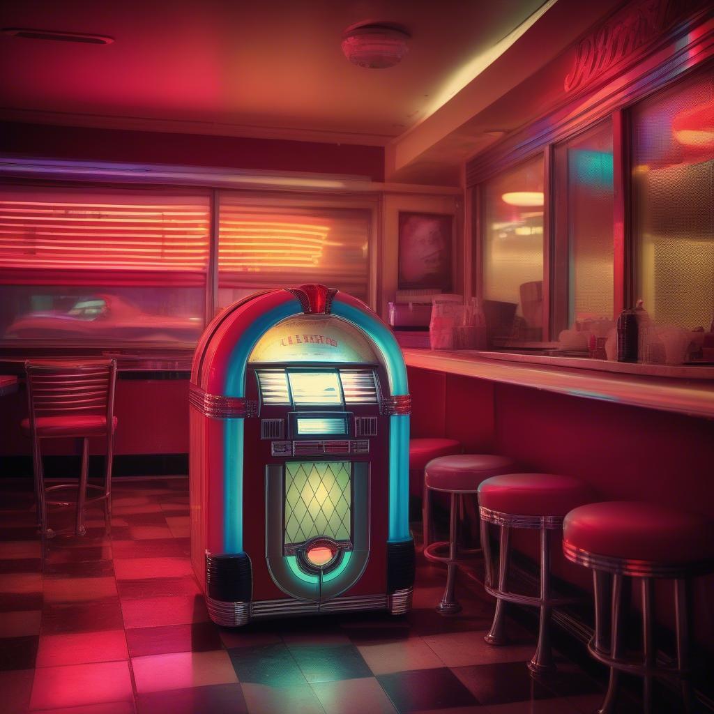 A classic jukebox in a 1960s diner