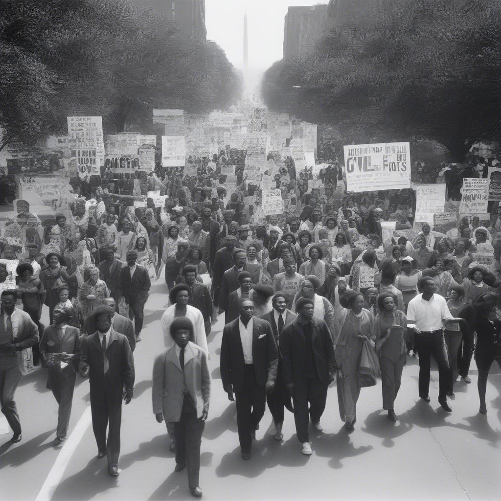 Protesters carrying signs and singing.