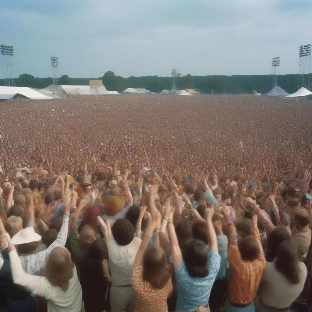 A crowd at a 1970s music festival