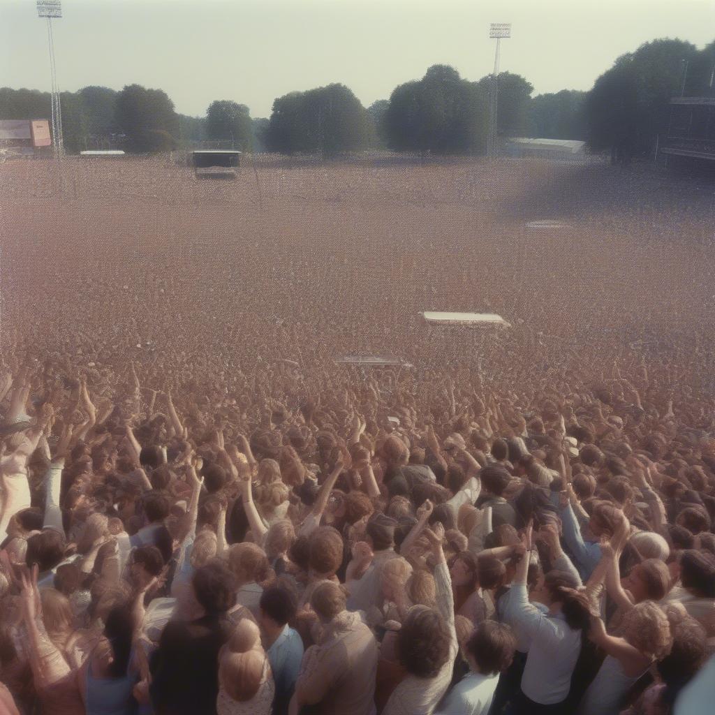 Crowd at a 1972 concert enjoying the music