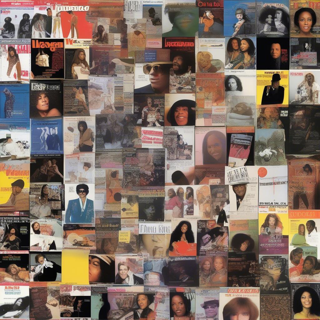 1973 Music Icons - Magazine Covers: A collage of magazine covers featuring the top music icons of 1973, like Elton John and Roberta Flack, highlighting their influence and popularity.