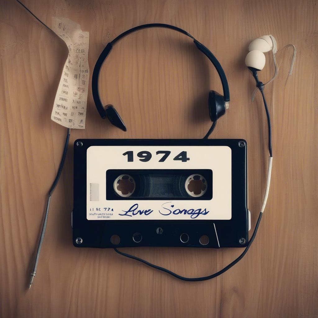 A cassette tape labeled "1974 Love Songs".