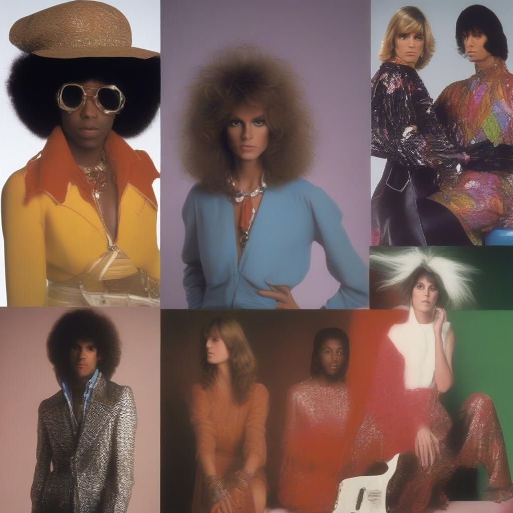 Influence of 1976 Music: A collage showcasing album covers, concert posters, and fashion trends from 1976, alongside modern artists and musical styles influenced by the era.