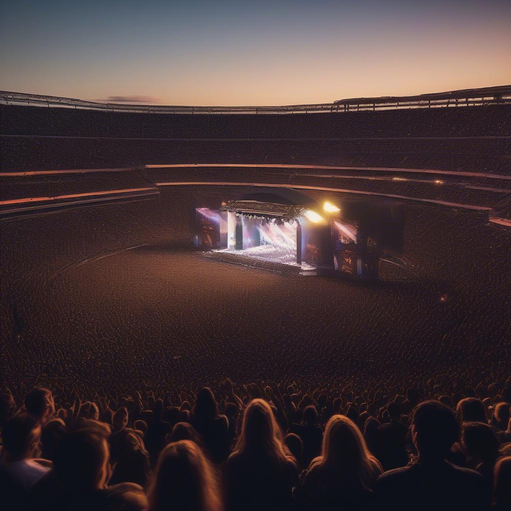 1979 Rock Concert: A packed stadium with a band performing on stage