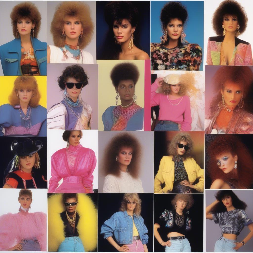 The Influence of 1980s Music on Fashion and Culture:  An image showcasing the iconic fashion trends of the 1980s, such as neon clothing, leg warmers, and big hair, directly inspired by the music scene and its prominent figures.