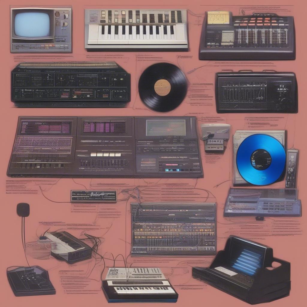 The Rise of Synthesizers and Music Videos: An image depicting a vintage synthesizer keyboard next to a retro television displaying a classic 1980s music video.