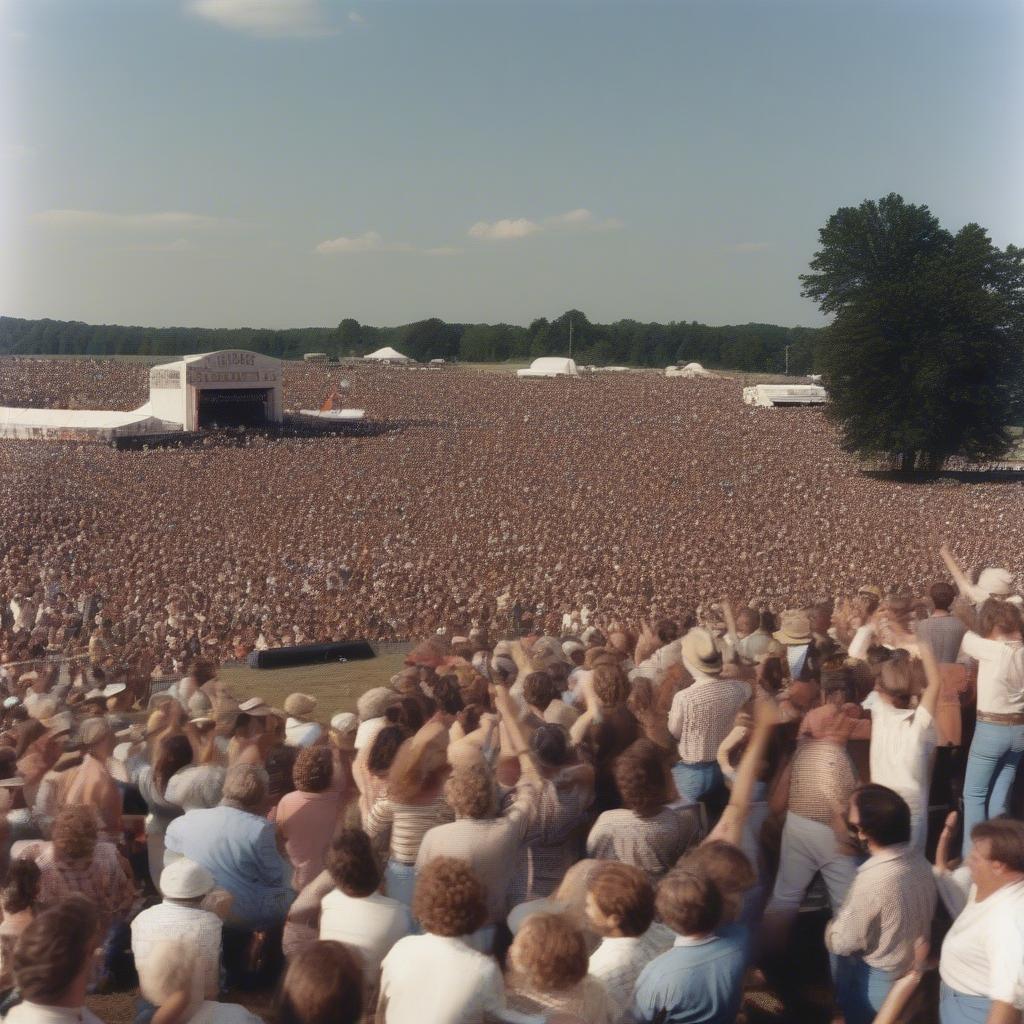 A large crowd at a country music concert in 1982, showcasing the genre's popularity.