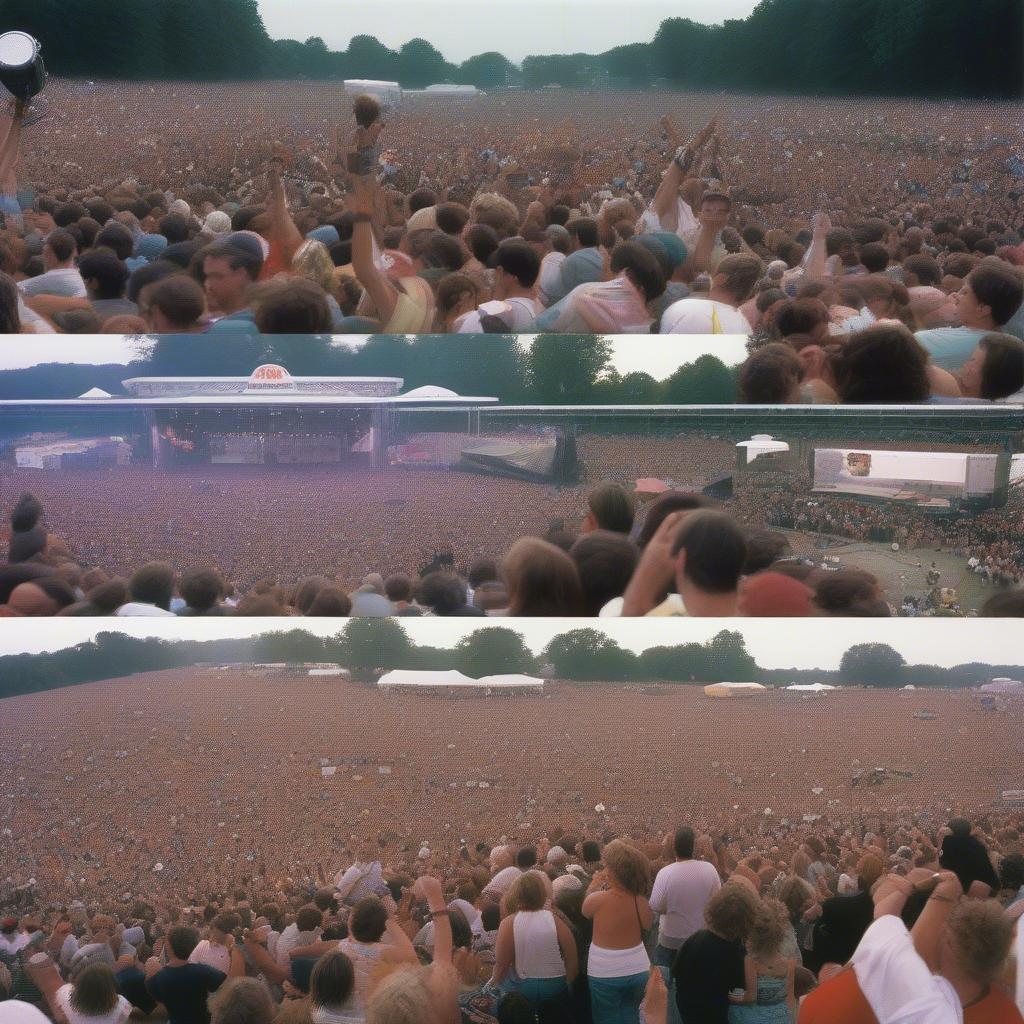 Live rock concerts and music festivals from 1989, featuring enthusiastic crowds and energetic performances.