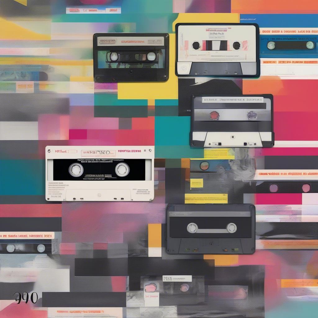 1990 Music Influence:  A split image showing a cassette tape from the 1990s and a modern music streaming interface, symbolizing the lasting impact of 1990s music on today's digital music landscape. 