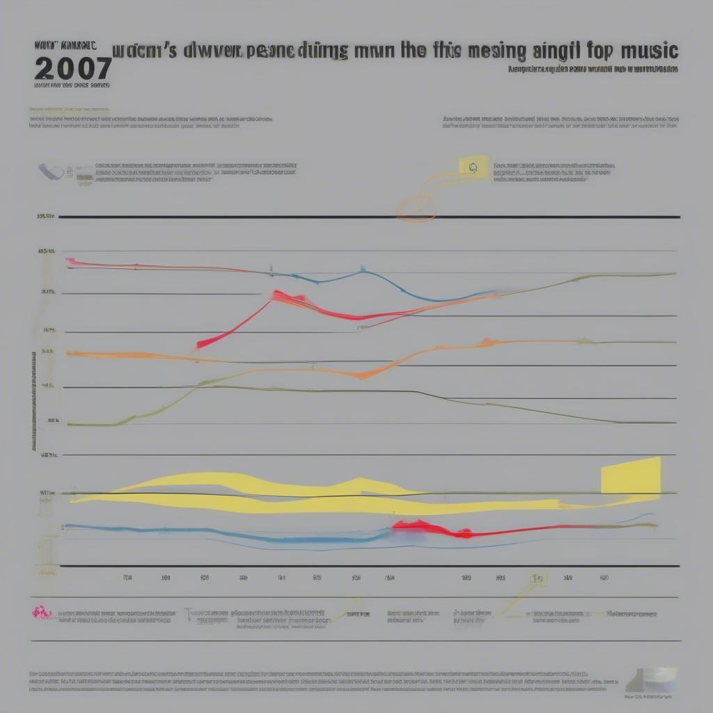 A collage of images representing the rise of digital music platforms like iTunes and the increasing use of iPods in 2007, alongside album covers of popular artists from that year.