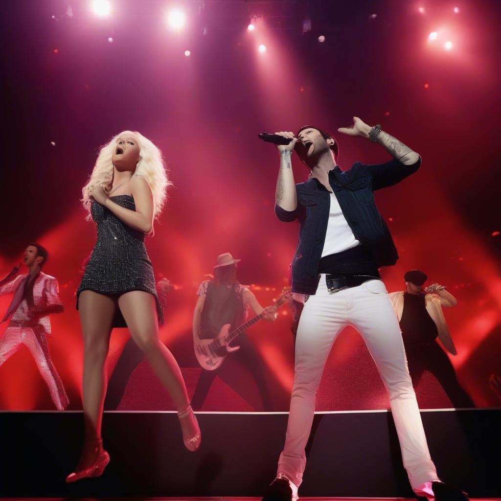 Maroon 5 and Christina Aguilera performing Moves Like Jagger.