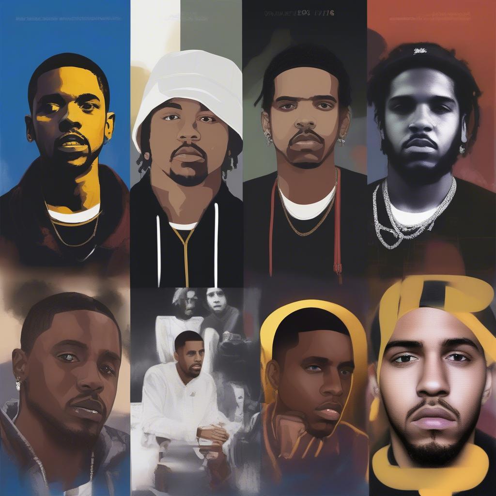 2013 Hip-Hop Lyrical Geniuses: Kendrick Lamar, J. Cole, Drake, and A$AP Rocky demonstrating lyrical mastery.