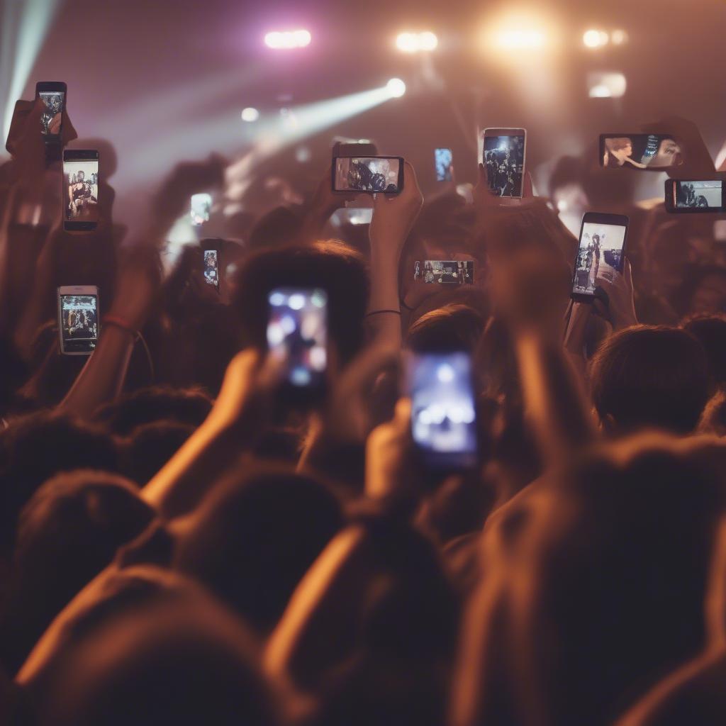 People at a concert using their phones to record and share