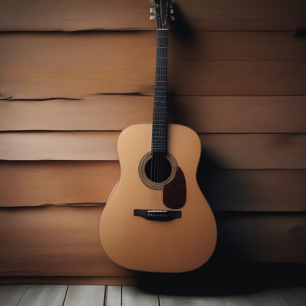 Acoustic guitar against a rustic wooden background