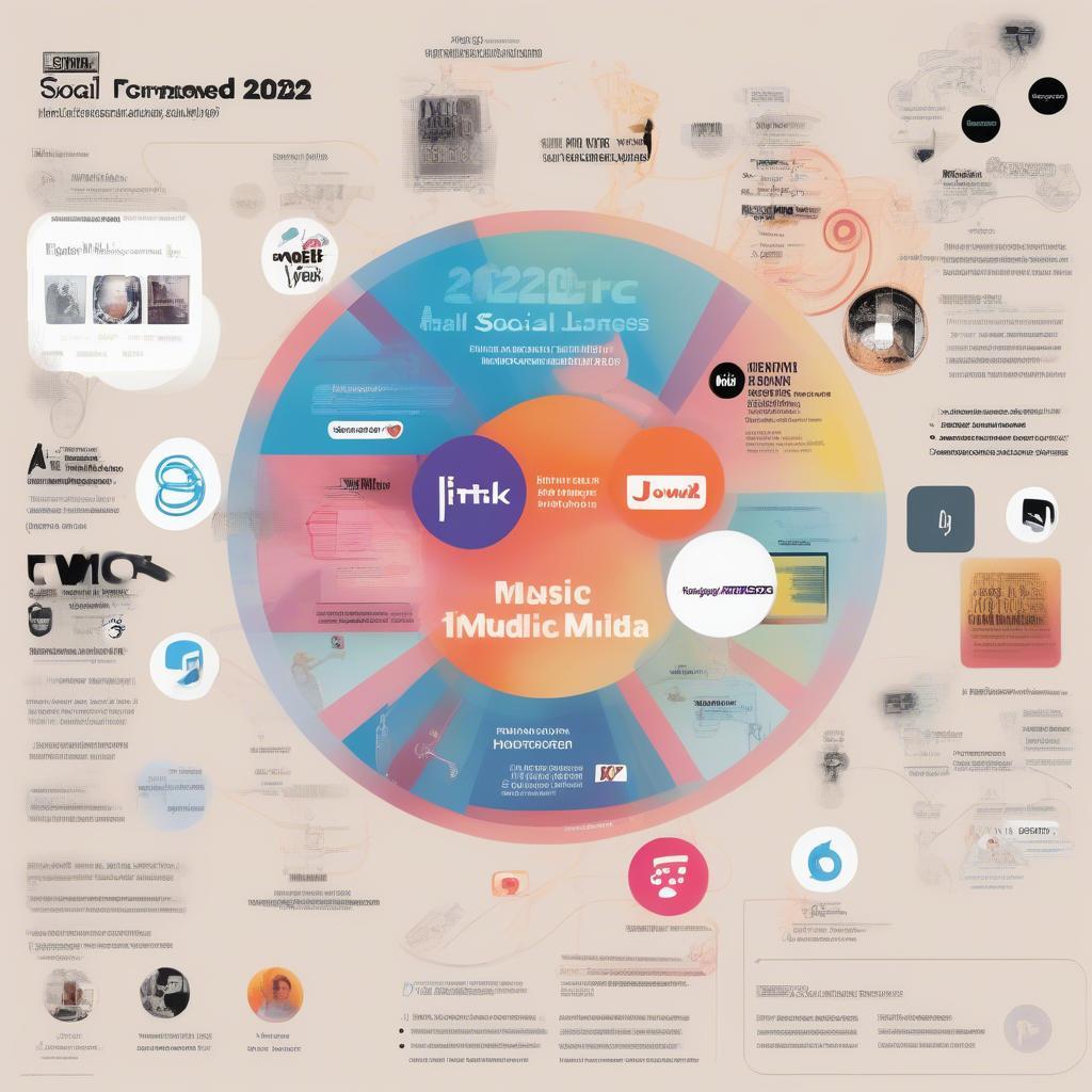 A visual representation of the impact of social media on 2022 music trends, showing various social media platform logos alongside musical notes.