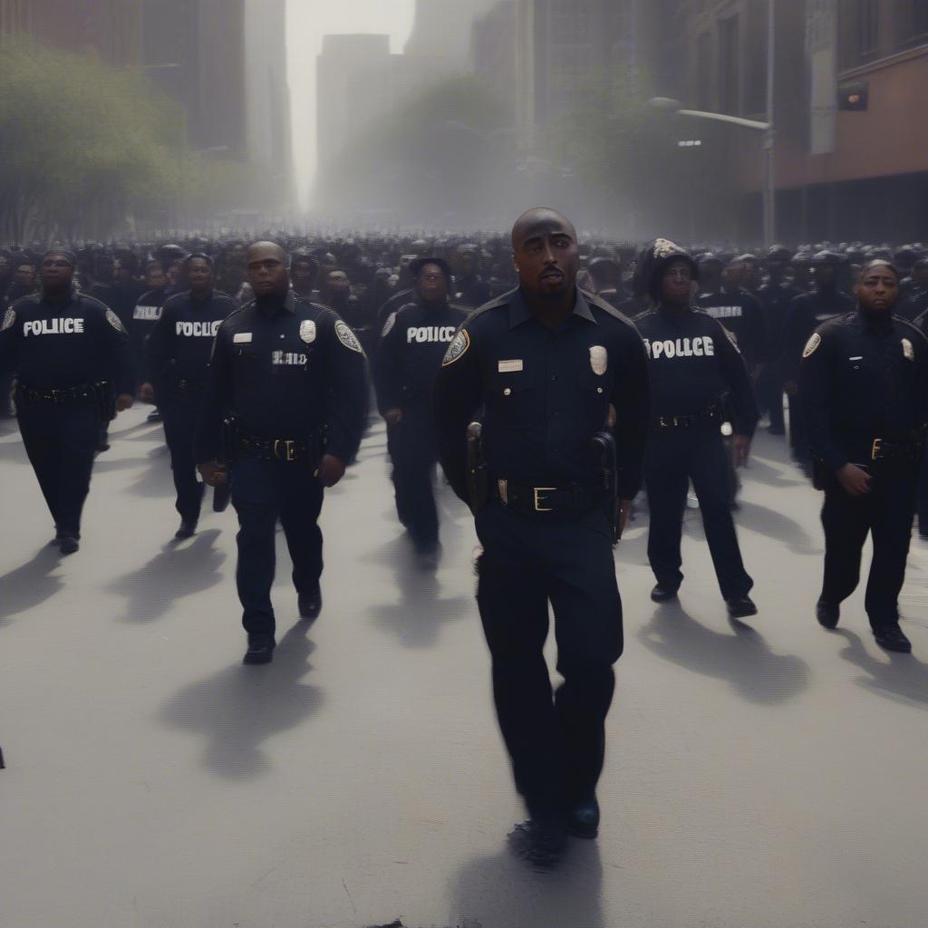 A still from 2Pac's Changes music video depicting scenes of police brutality and social unrest.