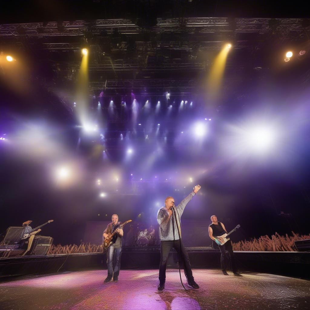 3 Doors Down performing live in front of a large crowd. The image captures the band's energetic stage presence and connection with their fans. 