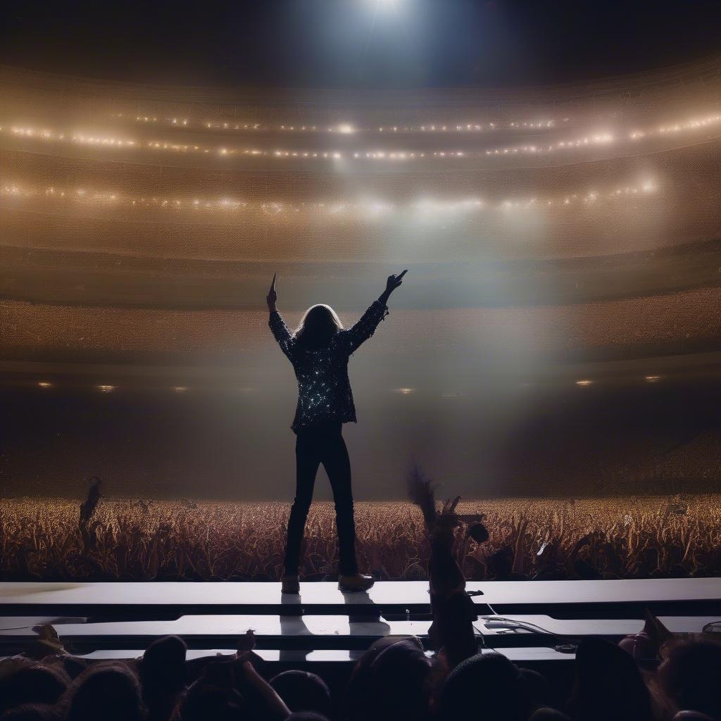 30 Seconds to Mars captivating a massive crowd during a live concert: Jared Leto interacting with fans amidst a sea of lights.