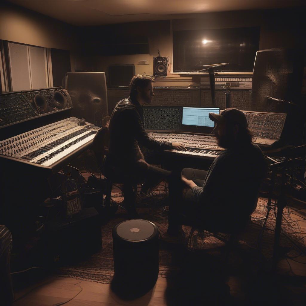 30 Seconds to Mars in the recording studio: Jared Leto working on a track with Tomo Miličević and Shannon Leto.