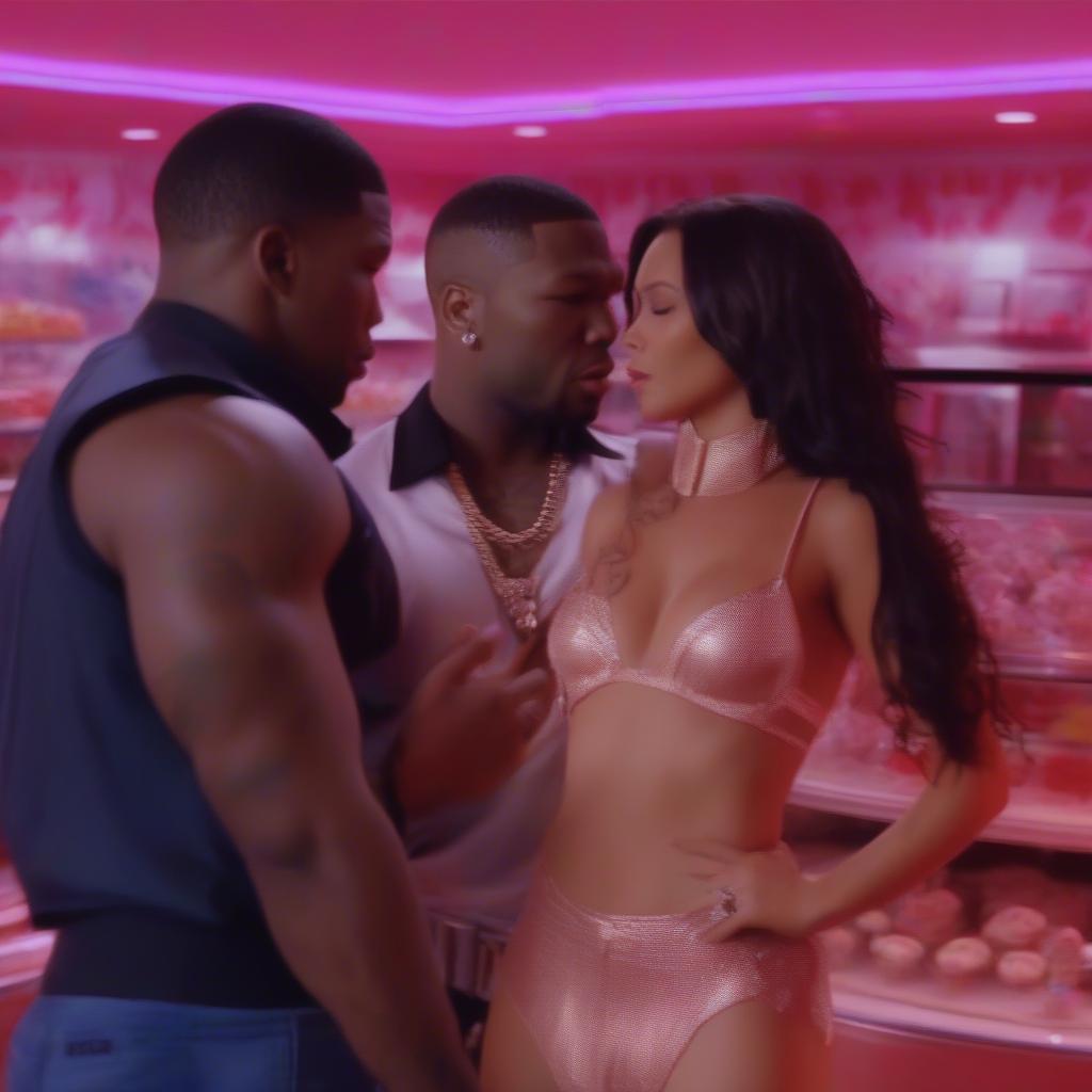 50 Cent in Candy Shop Music Video - A still image of 50 Cent with Olivia in the sensual "Candy Shop" video.