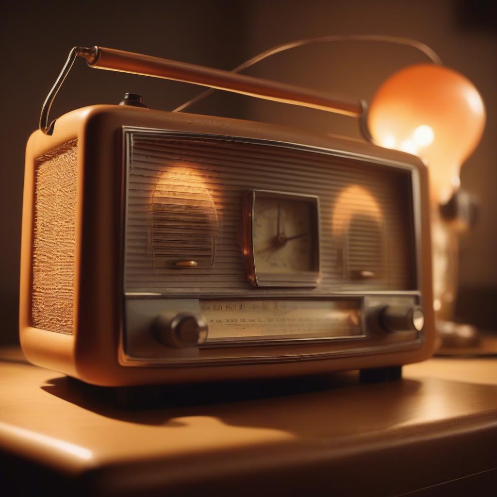 A vintage radio playing a selection of top songs from the 60s, bringing the sounds of the era to life.