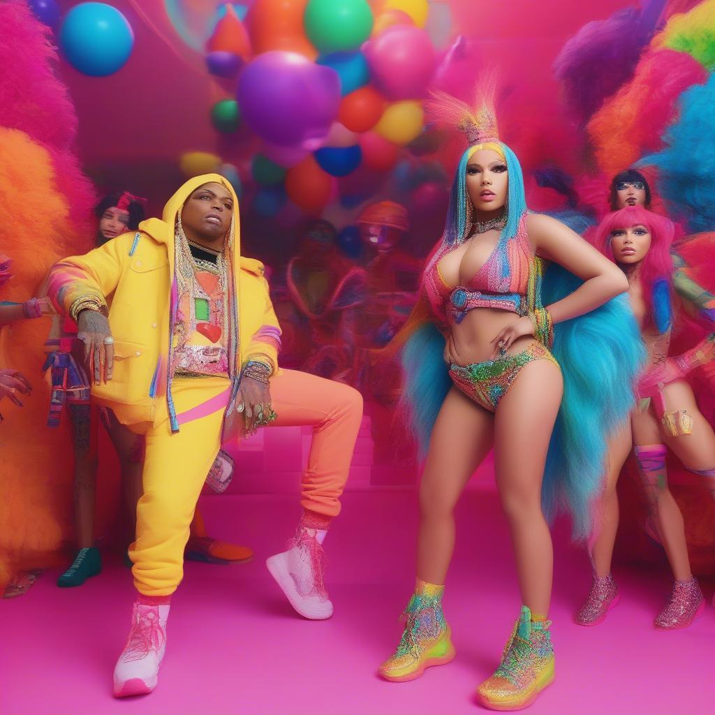 6ix9ine and Nicki Minaj in the FEFE music video.