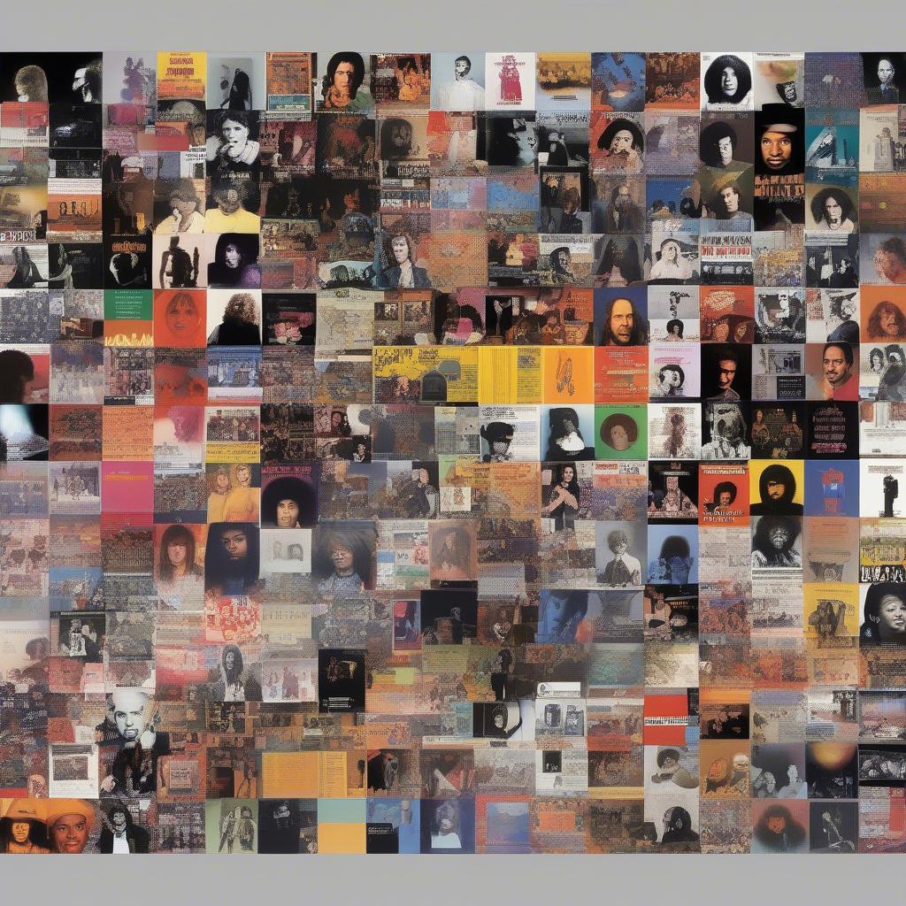 70s Music Icons: A montage featuring various artists and album covers from the decade.