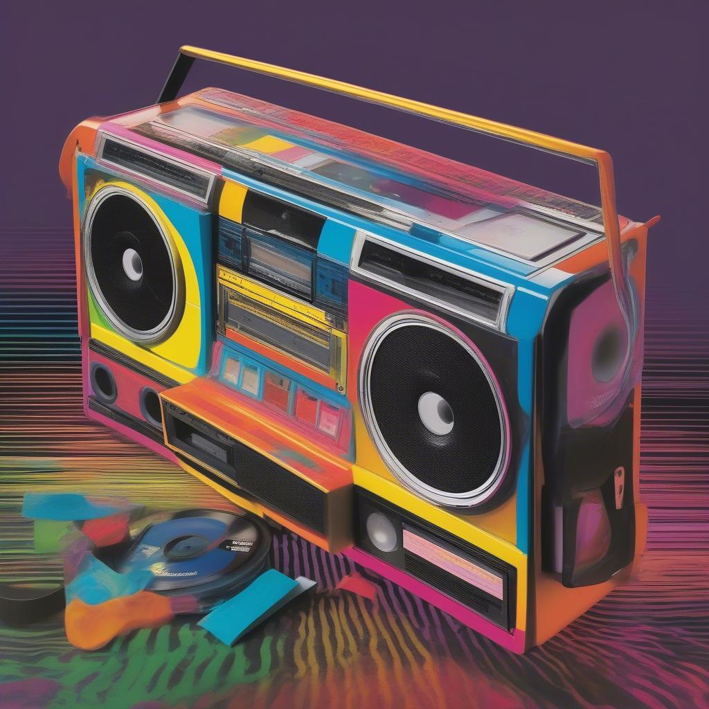 A classic 80s boombox playing music