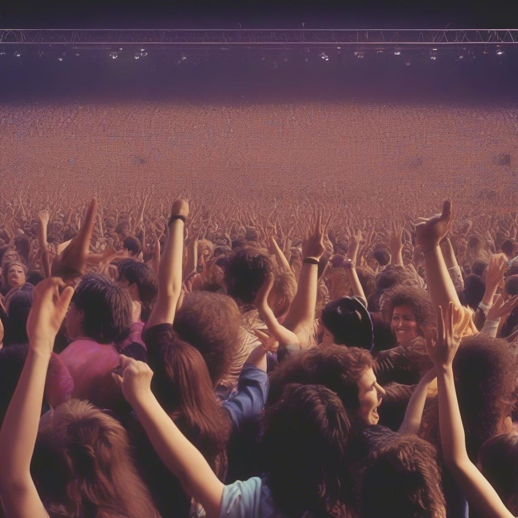 80s Concert Crowd - A vibrant image of a large crowd at an 80s concert, showcasing the energy and excitement of live music during that era.