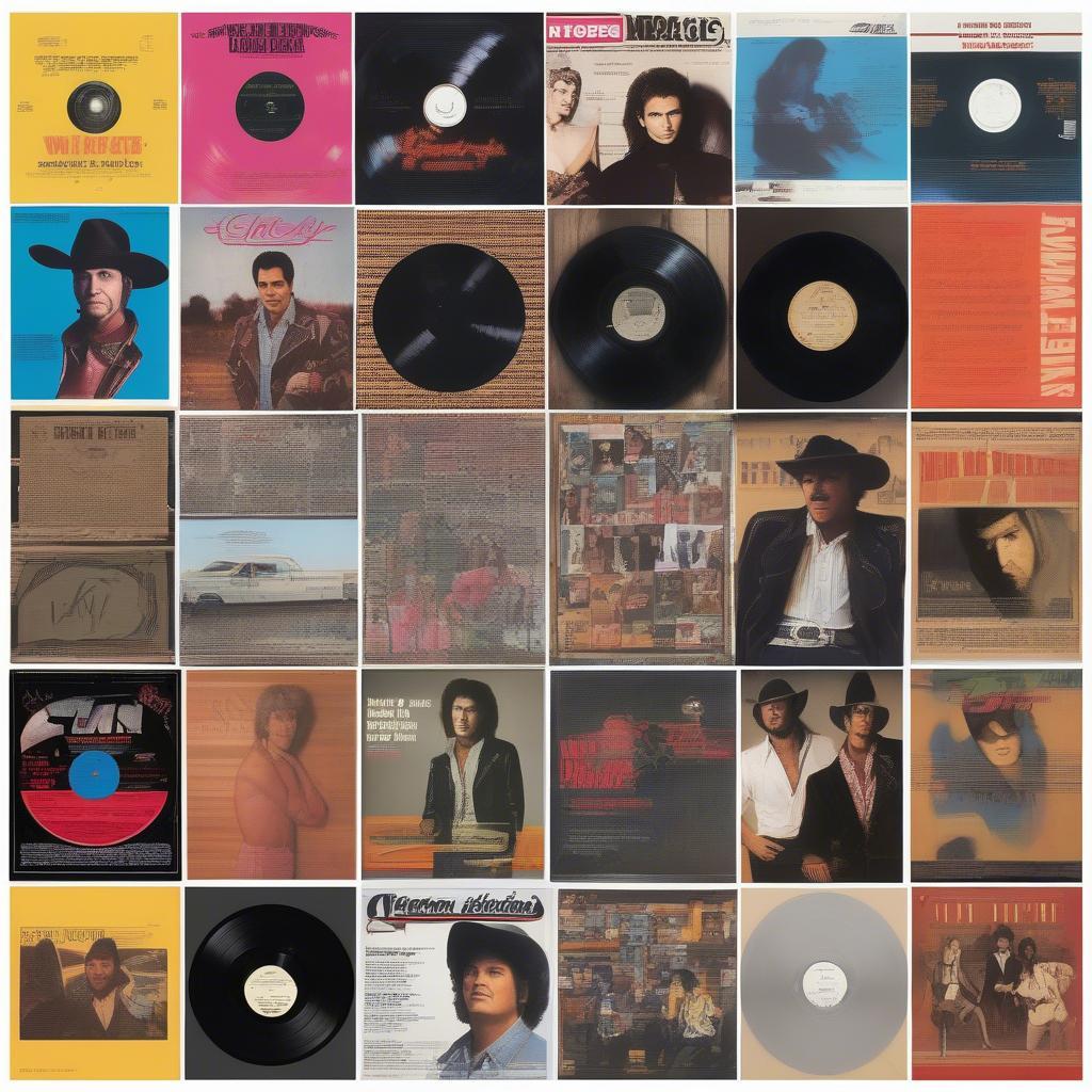 A collection of vinyl record album covers of popular country artists from the 1980s