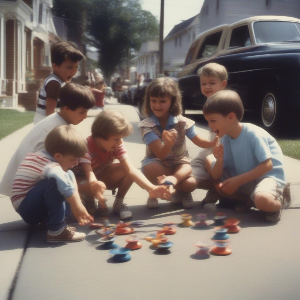 Kids Playing with Spinning Tops in the 80s