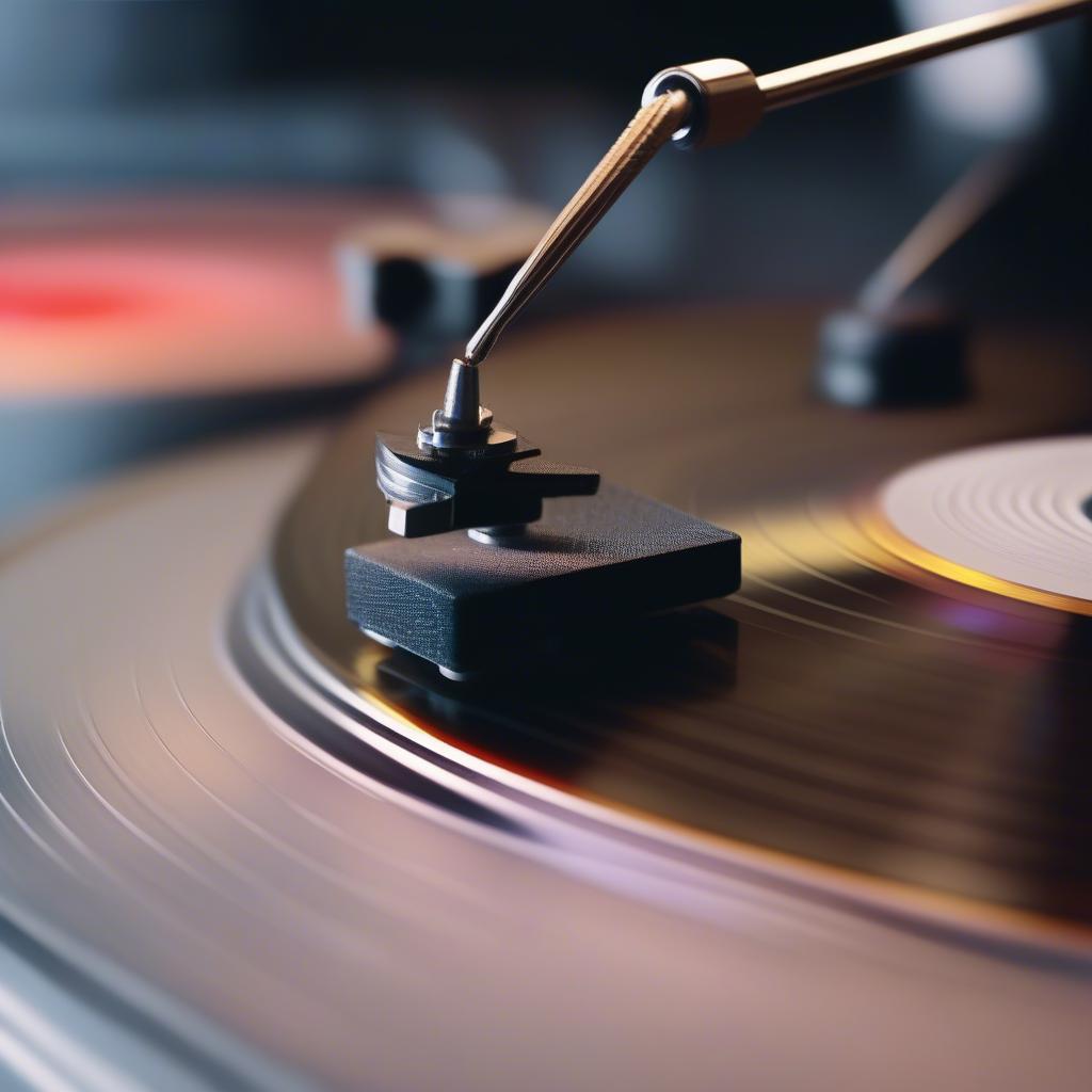 A vinyl record spinning on a turntable