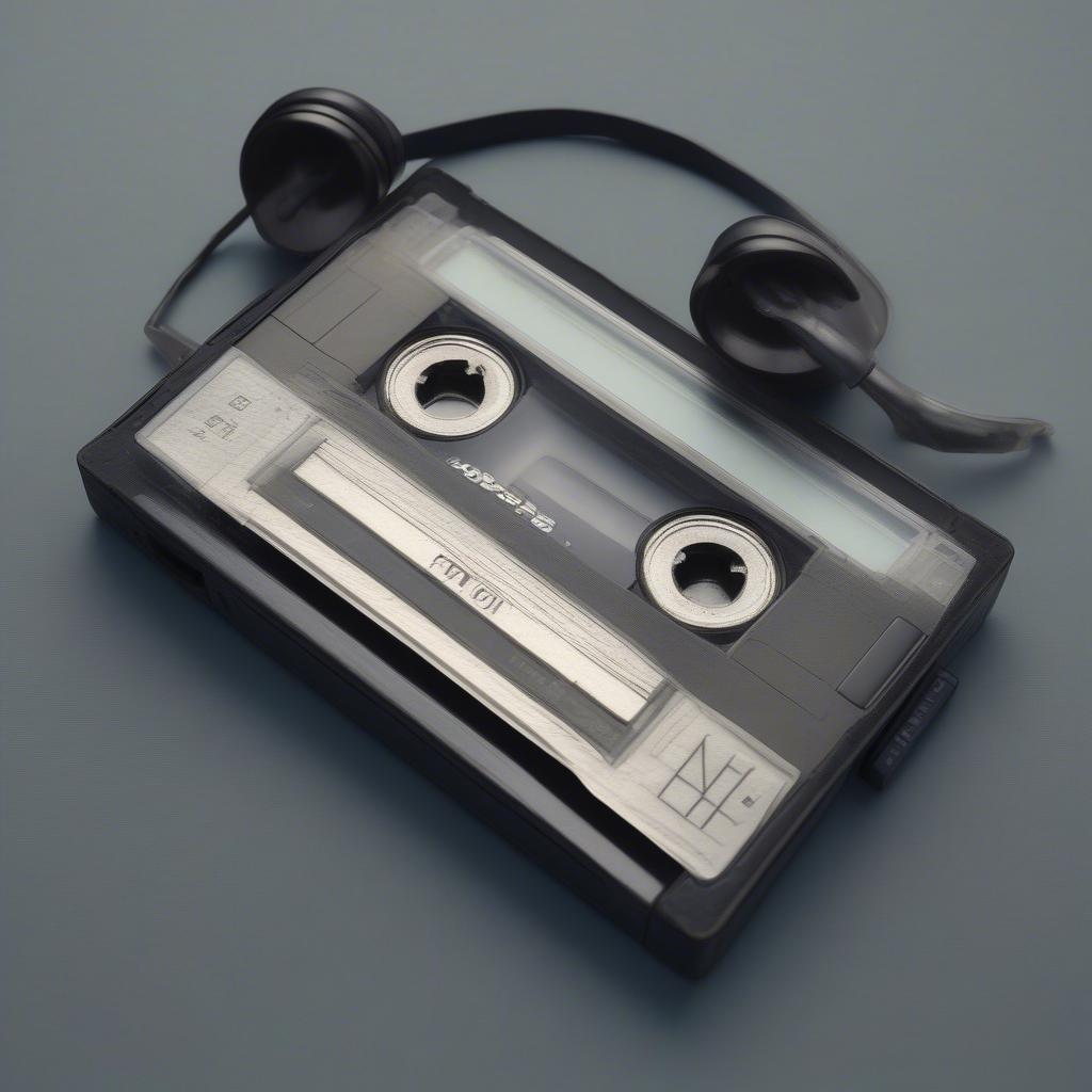 Cassette Tape and Walkman: A close-up image of a cassette tape inside a classic Walkman, representing the primary music consumption method of the 80s.