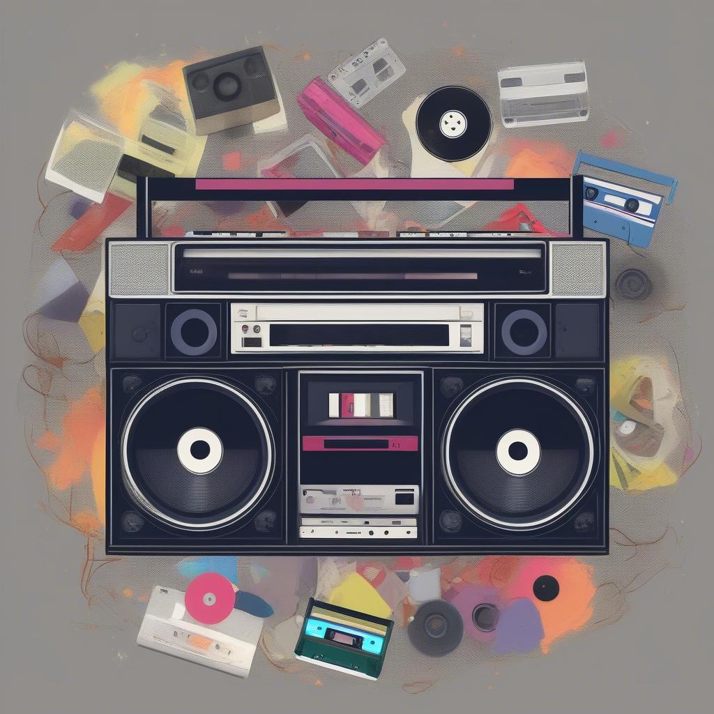 80s Music Cassette Tapes and Boombox