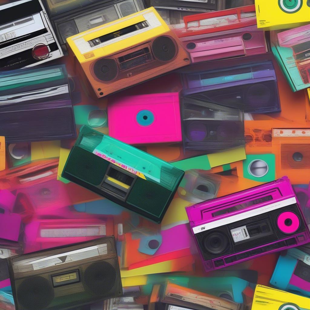 80s Music Cassette Tapes and Boombox