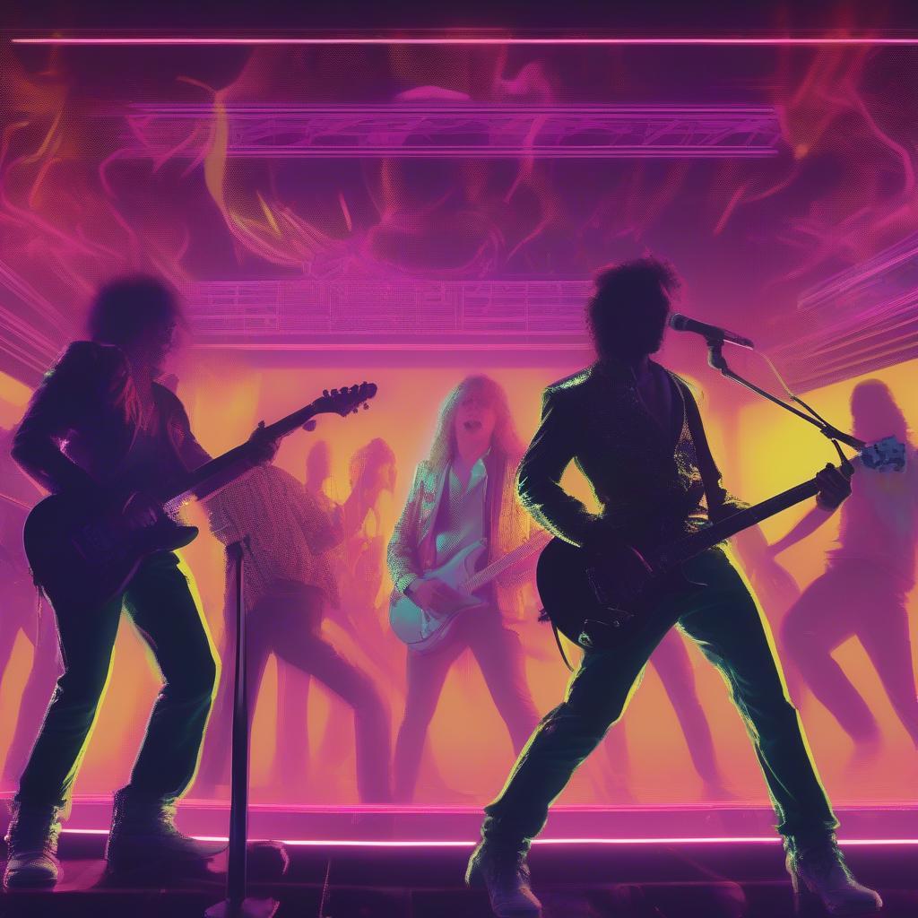 Split image showcasing a power ballad scene and a synth-pop scene