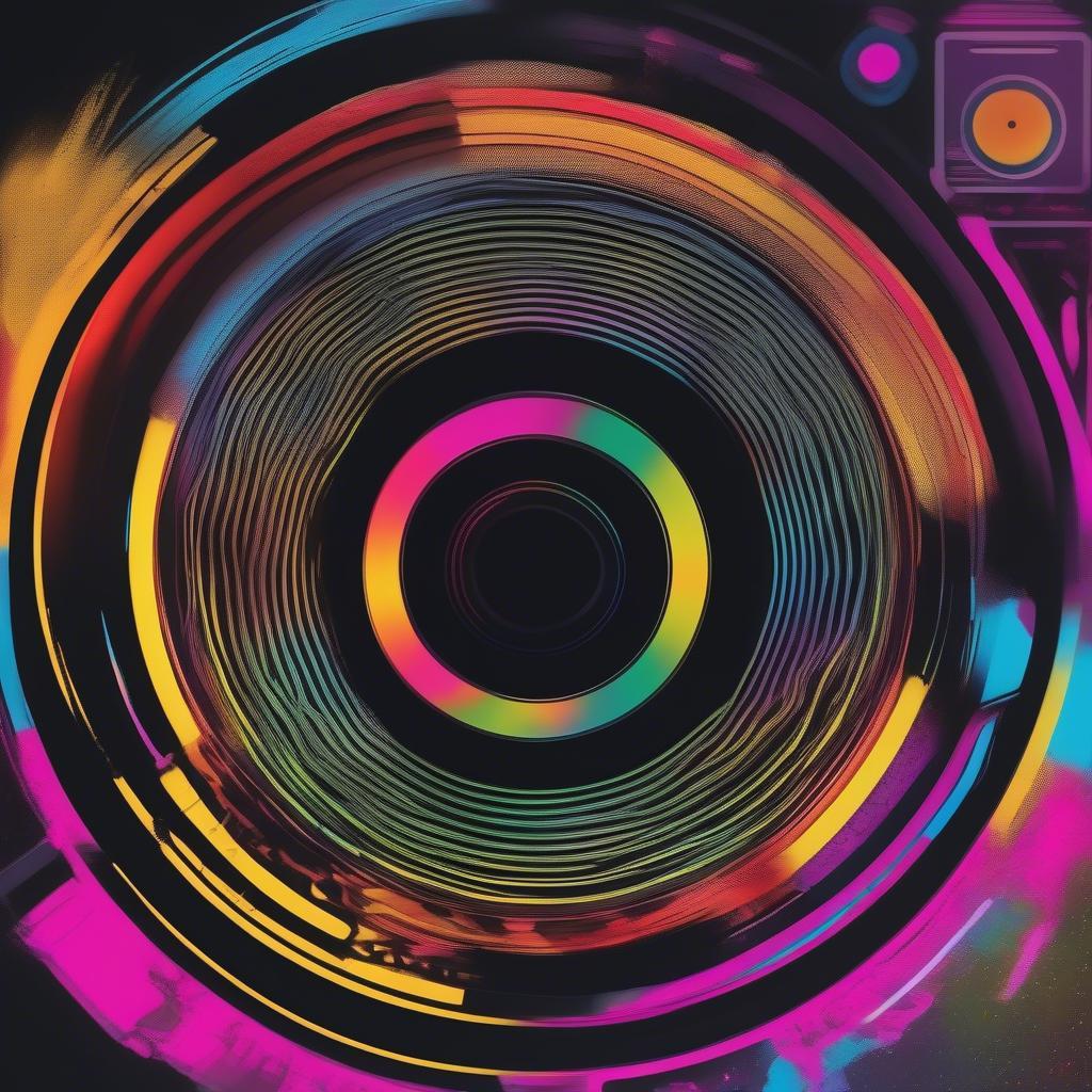 The Legacy of 80s Music: A vinyl record with a neon 80s backdrop, symbolizing the lasting impact and continued popularity of the music from this era.