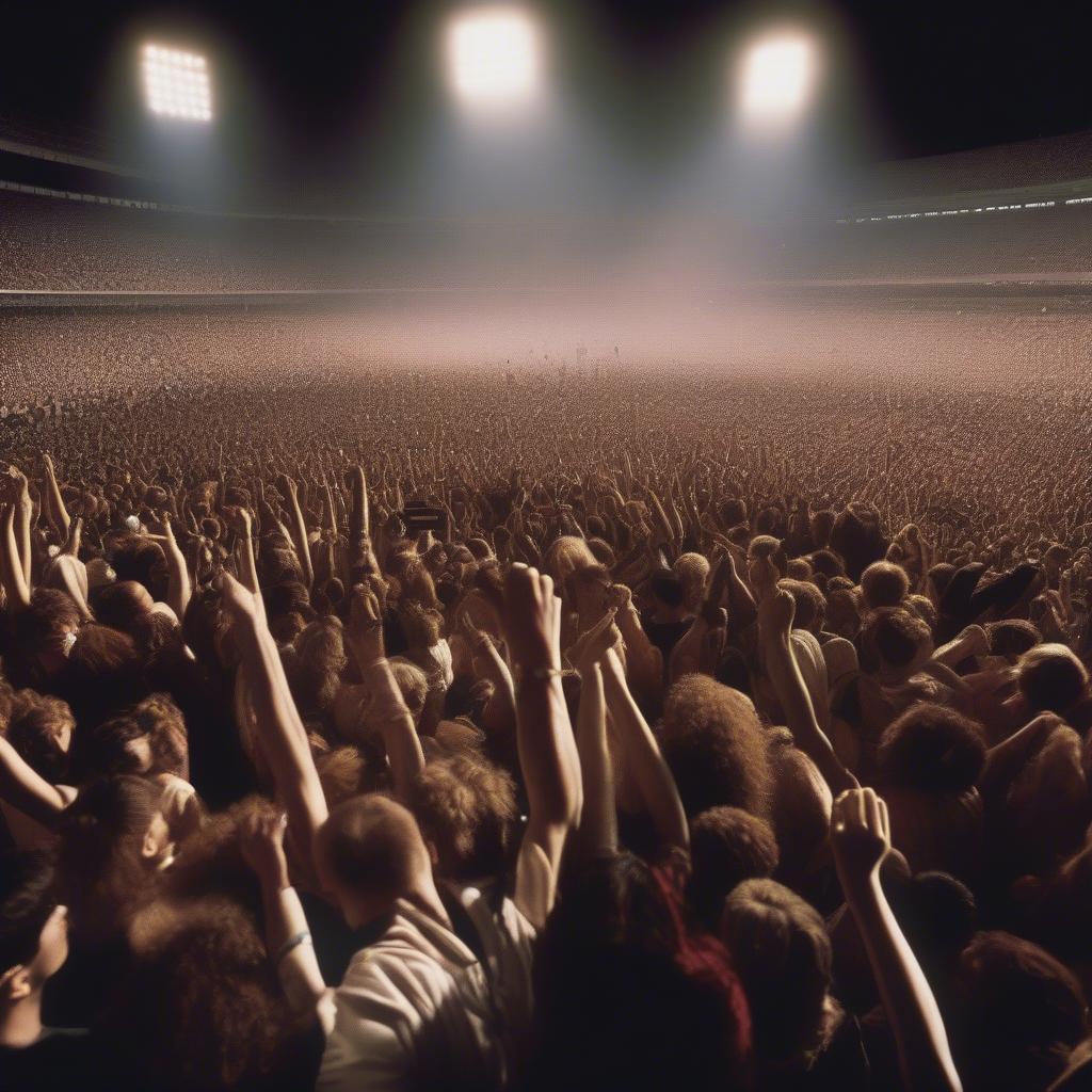 A large crowd at a rock concert in the 1980s