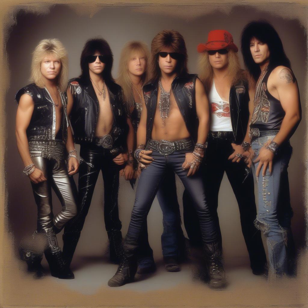 80s Rock Evolution: Bon Jovi representing the glam metal scene and Guns N' Roses embodying a harder rock edge, illustrating the diverse styles within 80s rock music.