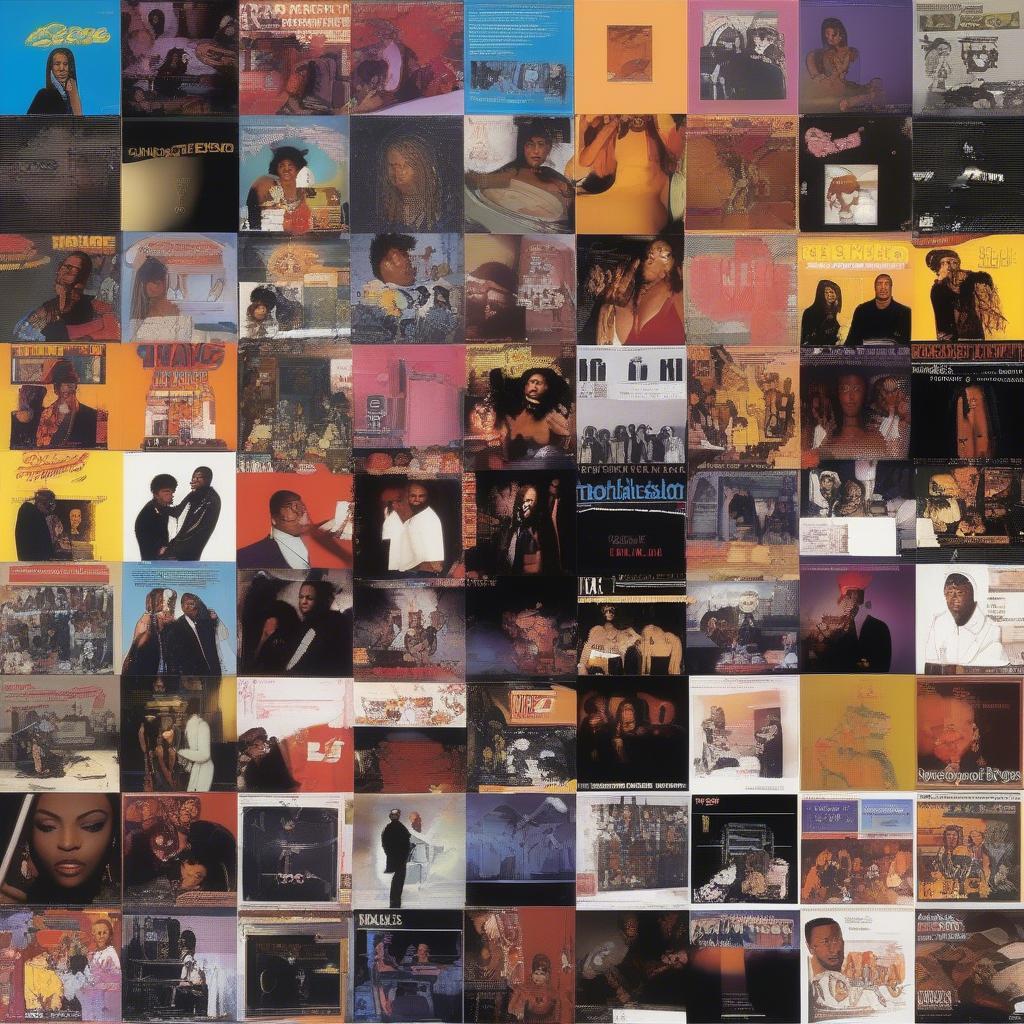 Iconic 90s R&B Album Covers: A display of various album covers from the decade.