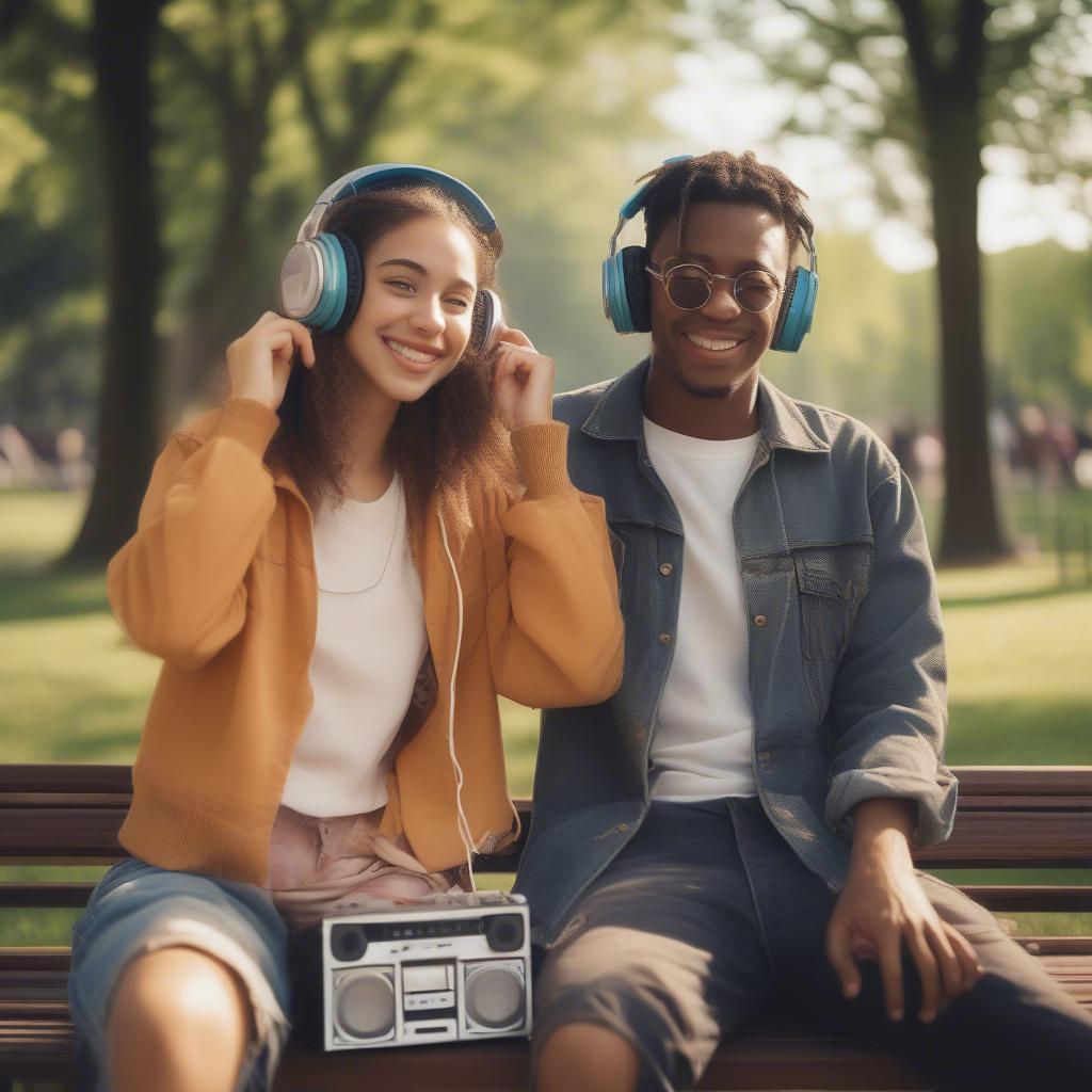 Couple Listening to Music on a Boombox in the 90s