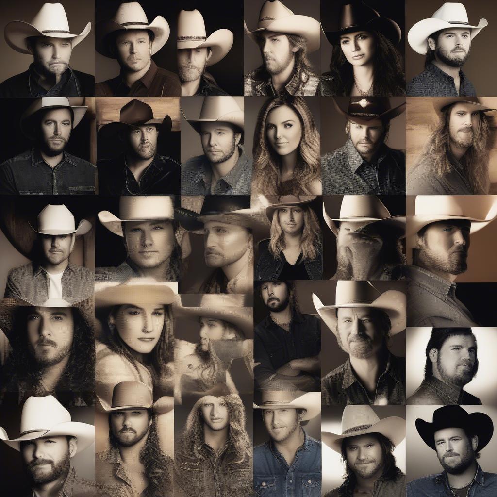 959 The Ranch Featured Artists: A collage of headshots featuring both iconic and rising country music stars frequently played on the station.