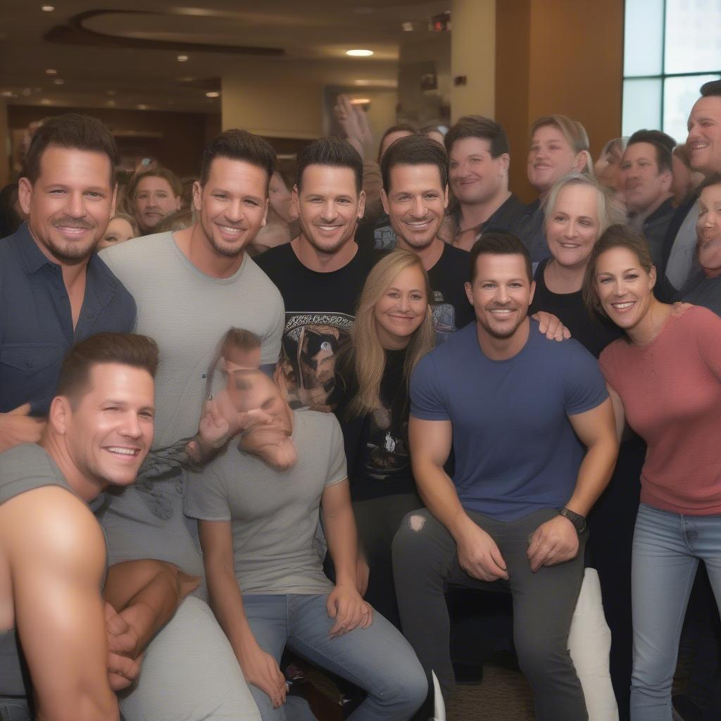 98 Degrees meeting fans at a meet and greet, emphasizing their strong connection with their fanbase.