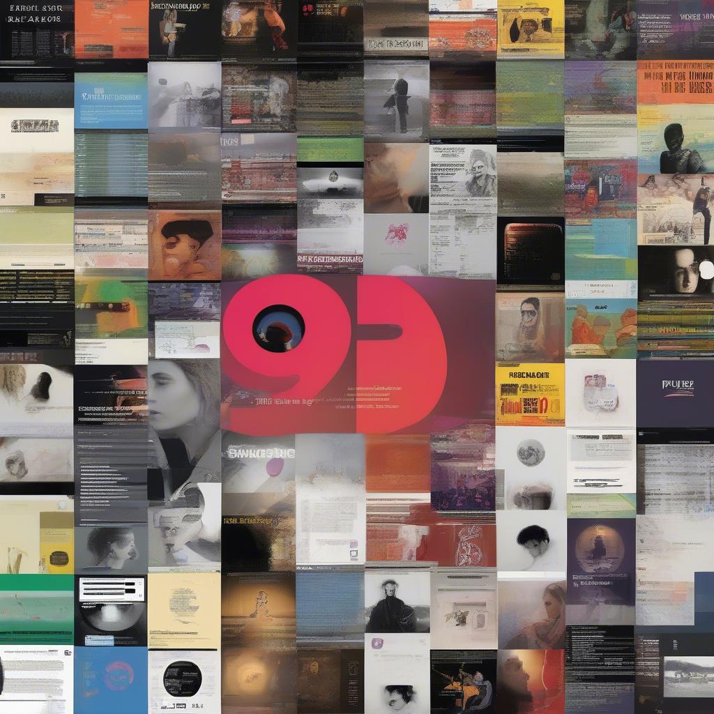 99.1 New Music Discoveries - A visual representation of new music being discovered on 99.1, featuring album art, artist names, and short snippets of song lyrics.