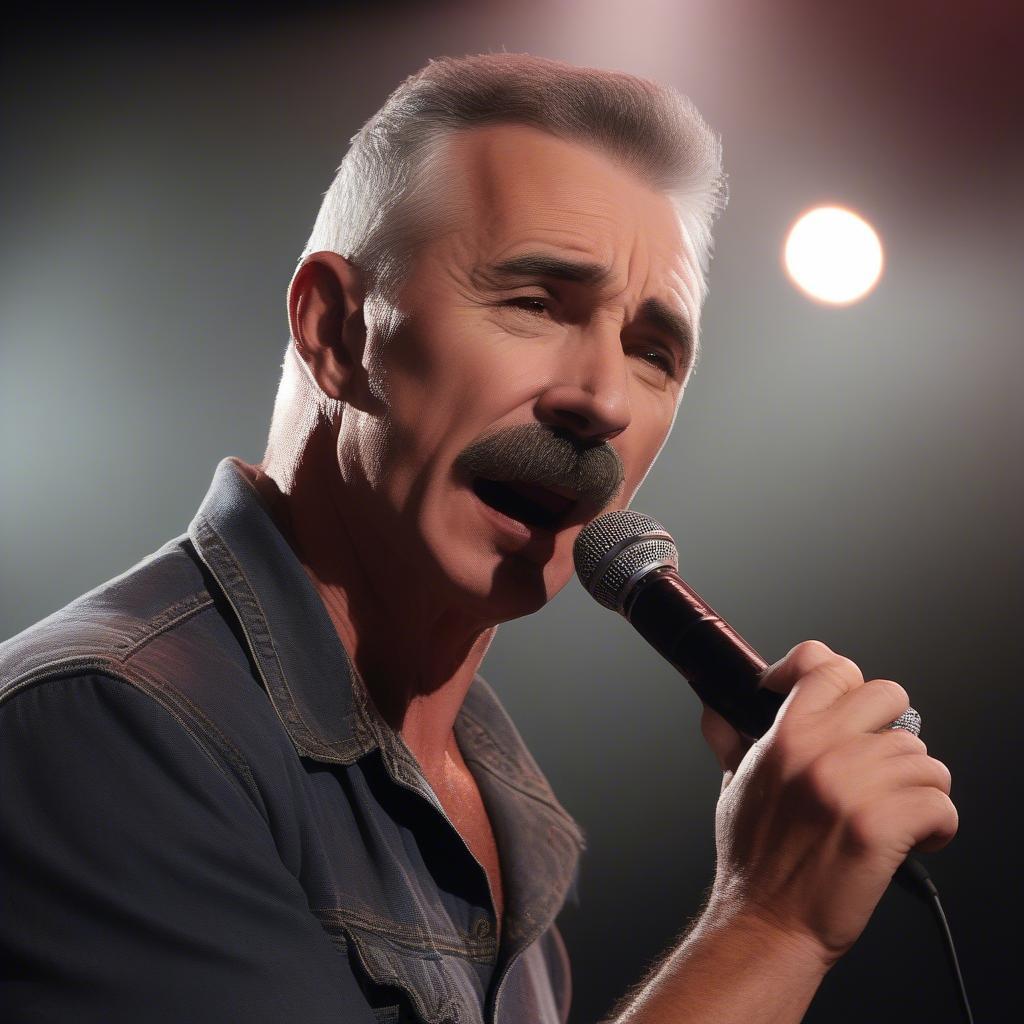 Aaron Tippin singing "Kiss This" with passion.