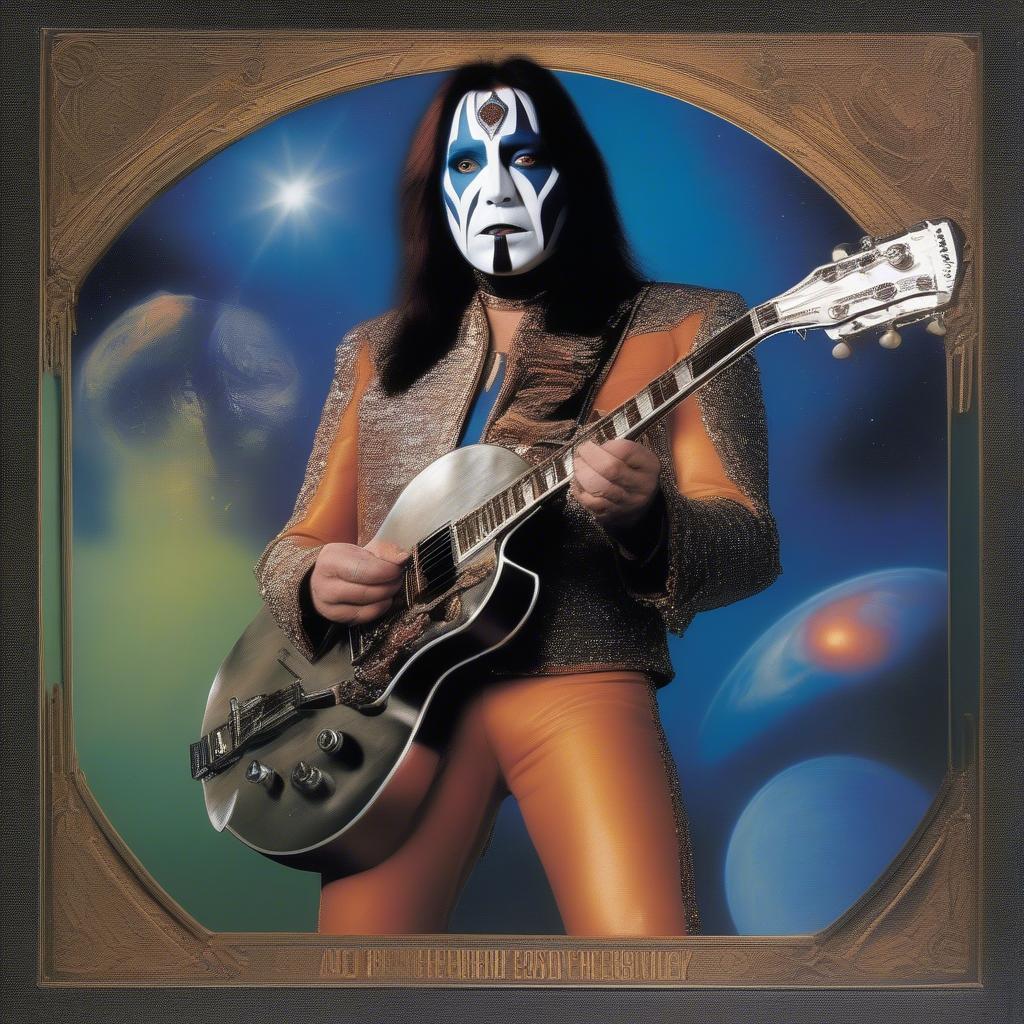 Ace Frehley posing with his solo album cover